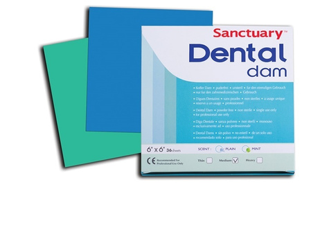 Коффердам латексный Sanctuary Dental Dam 152x152 мм / Зелёный / Мята / Средний (36 листов)