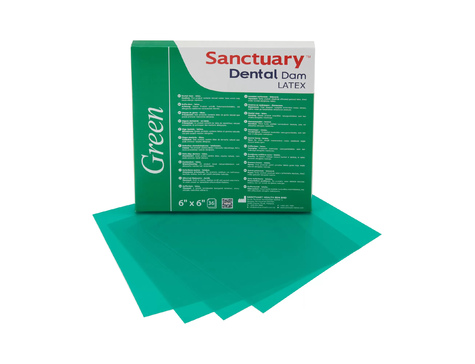 Коффердам латексный Sanctuary Dental Dam 152x152 мм / Зелёный / Мята / Средний (36 листов)