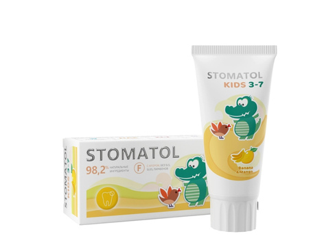 Зубная паста детская Stomatol (банан-манго, клубника-вишня), 50 г