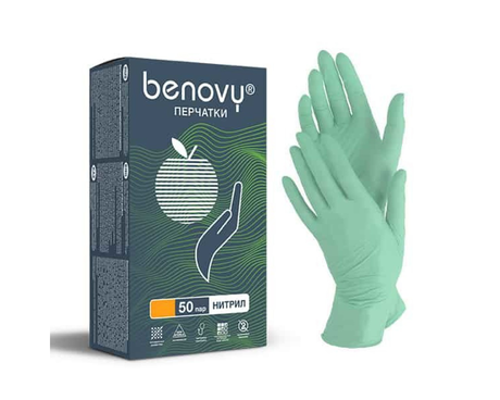 Перчатки нитриловые "Benovy" (зелёные) 100 шт