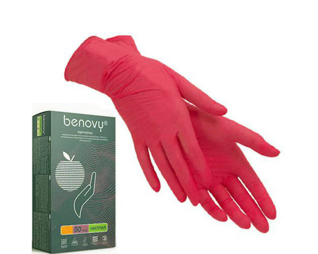Перчатки нитриловые "Benovy" (красные) 100 шт