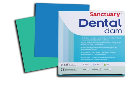 Коффердам латексный Sanctuary Dental Dam 152x152 мм / Зелёный / Мята / Средний (36 листов)